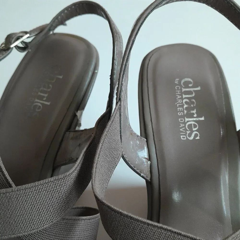 Charles by Charles David Brown Stretch Wedge Sandals Size10